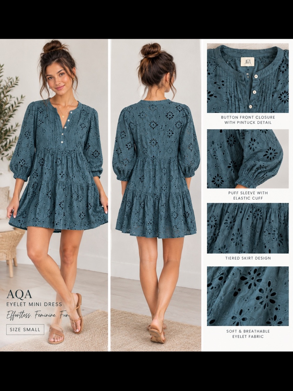 Eyelet Dress in Teal